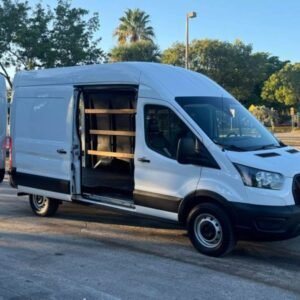Horizontal photograph of a 2022FordTransit 250 Cargo VanHigh Roof Van 3D