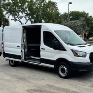 Horizontal photograph of a 2022FordTransit 350 Cargo VanMedium Roof w/LWB Van 3D