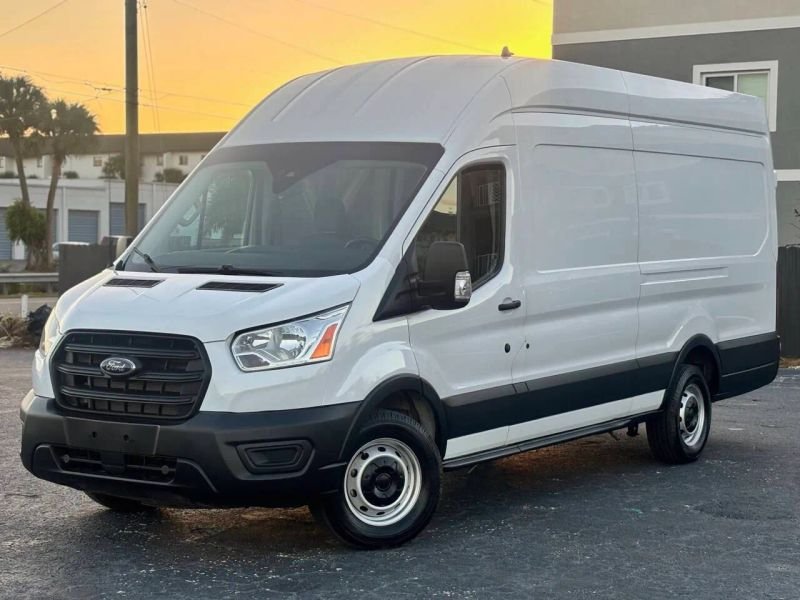 Horizontal photograph of a 2021FordTransit 250 Cargo VanHigh Roof Extended Length Van 3D