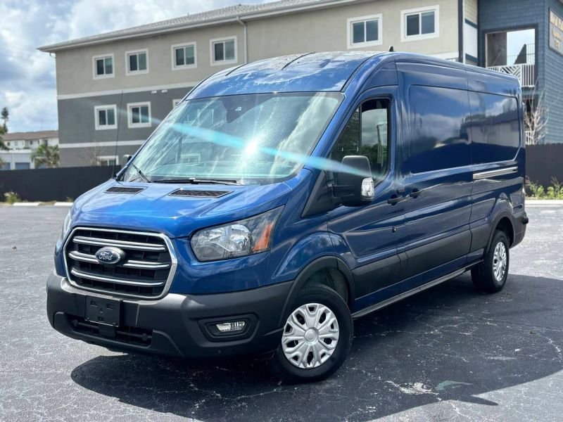 Horizontal photograph of a 2020FordTransit 250 Cargo VanMedium Roof w/LWB Van 3D