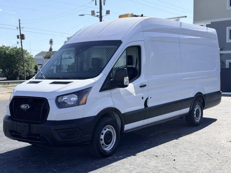 Horizontal photograph of a 2021FordTransit 250 Cargo VanHigh Roof Extended Length Van 3D